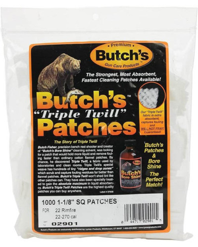 Butch's Patches 1-1/8" Square - 22-270 Cal (1000 Pack) - Хлопковие (коттон) патчи трехнитчатого плетения